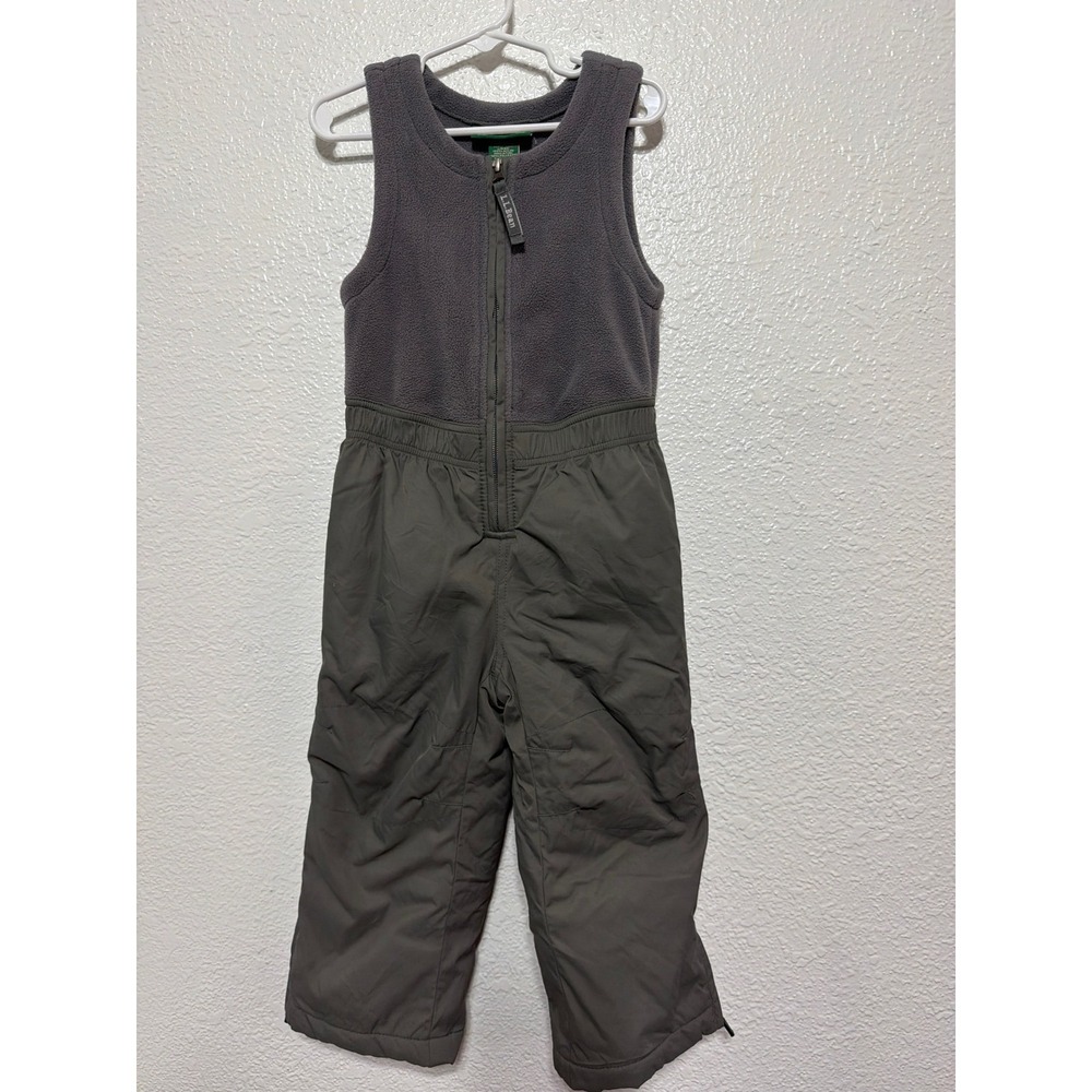 LL Bean Kids 2T Fleece Top Insulated Snow Bibs Gray Olive Green 283676